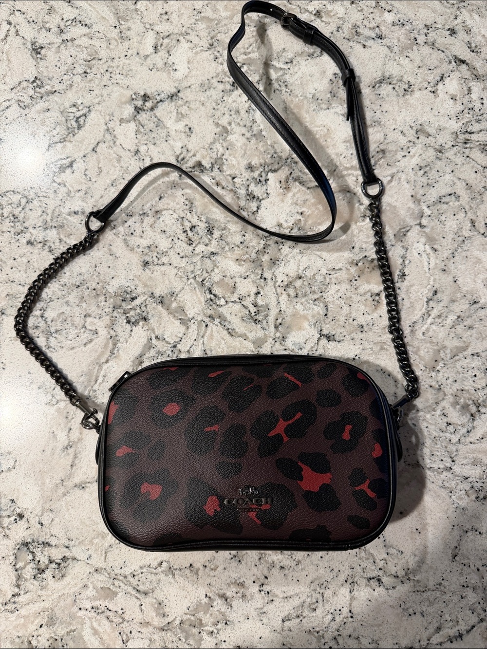 Coach Leopard Print Leather Crossbody in Red and Black